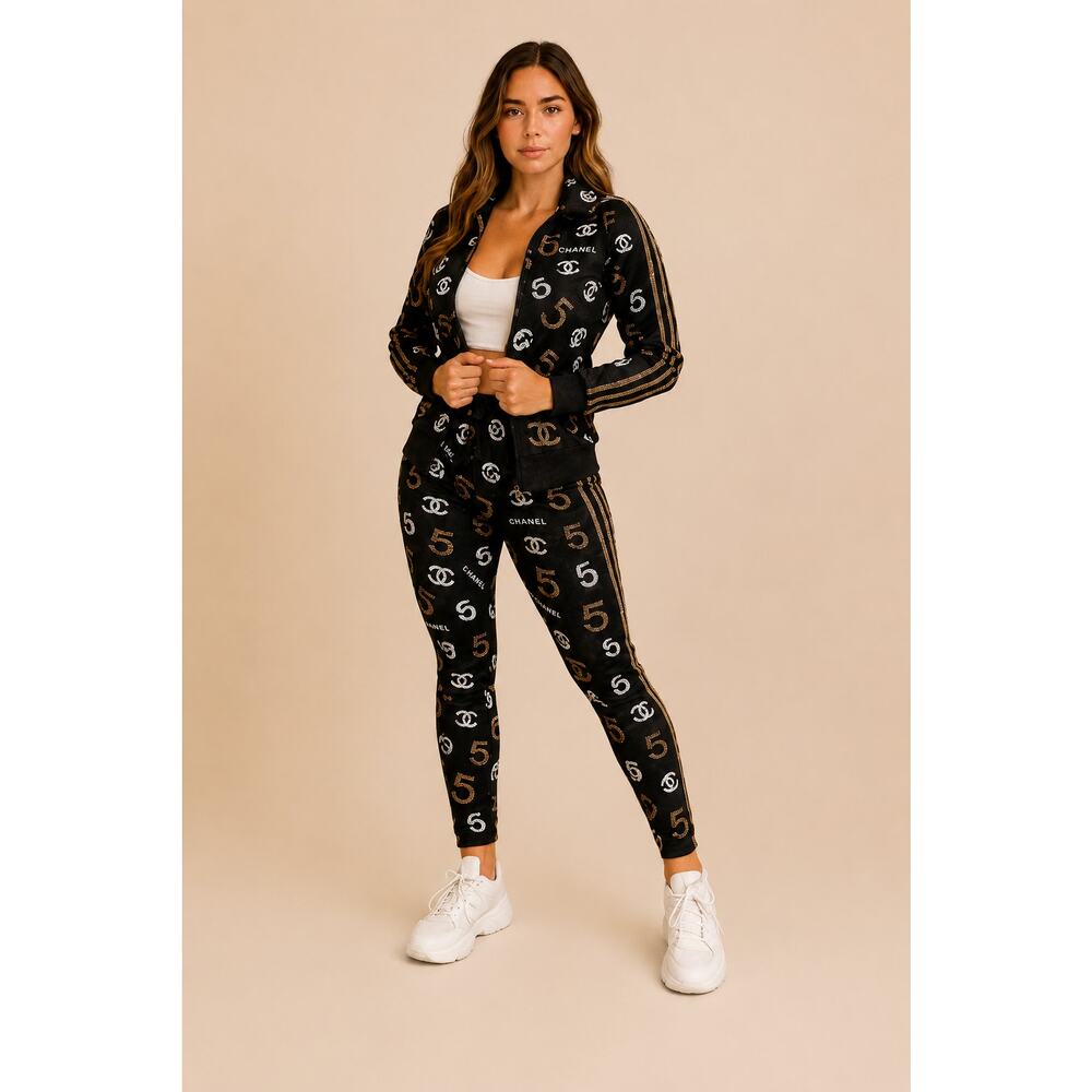 Luxury-Inspired Women's Zip-Up Jogger Set | 2-Piece Matching Lounge Set
